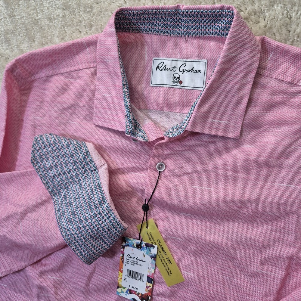 Robert Graham Brixton Shirt Mens Large Pink Linen Blend Flip Cuff Coastal Beach